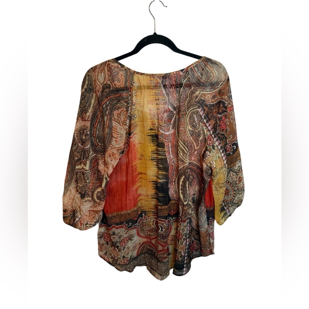 Laura Ashley Bohemian Western Paisley Sheer Popover Blouse - Picture 2 of 6